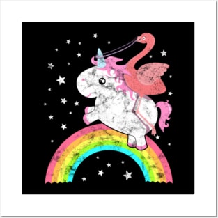 Cute Funny Unicorn Flamingo Riding Rainbow Awesome Posters and Art